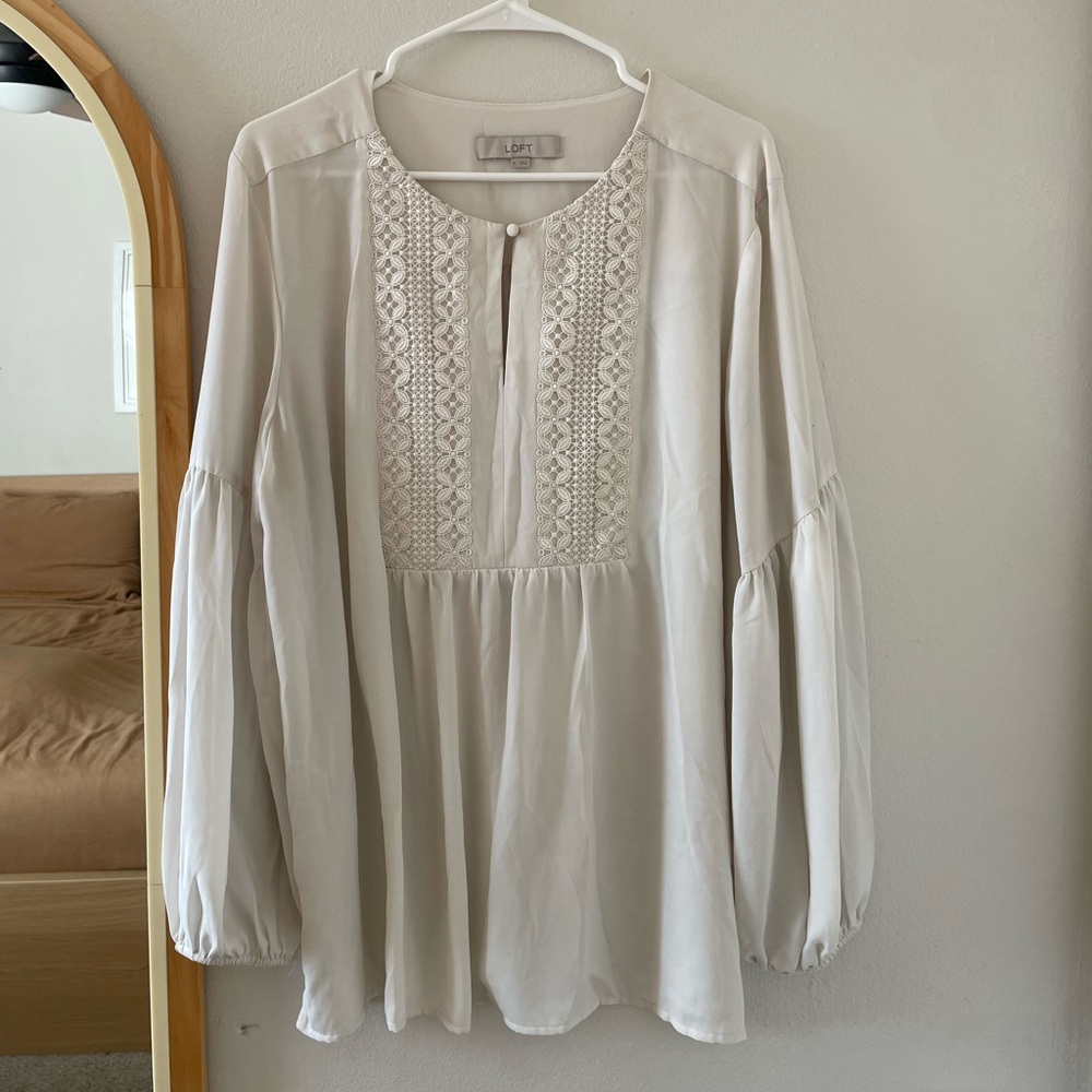 LOFT Cream Blouse with Lace Accent